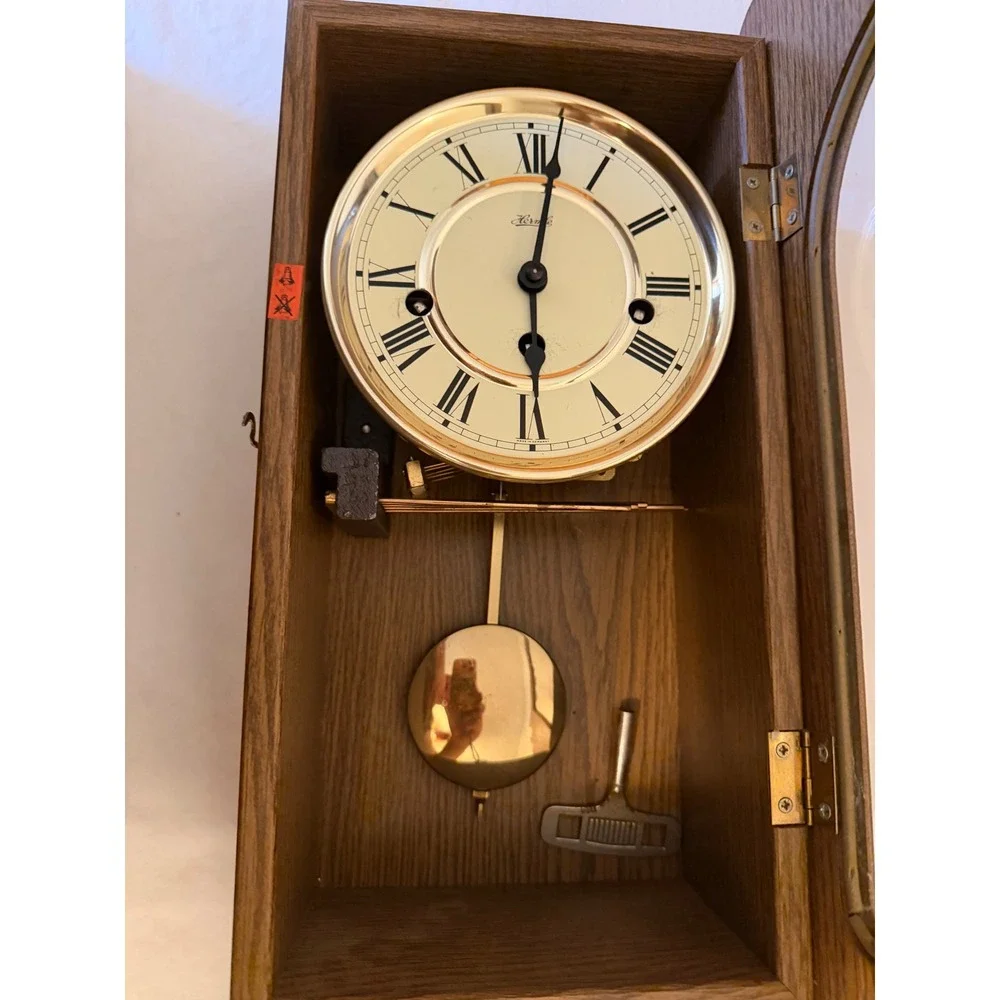 Hermle Regulator Wall Clock Wood Case Brass Pendulum Mechanical Wind Up with Key